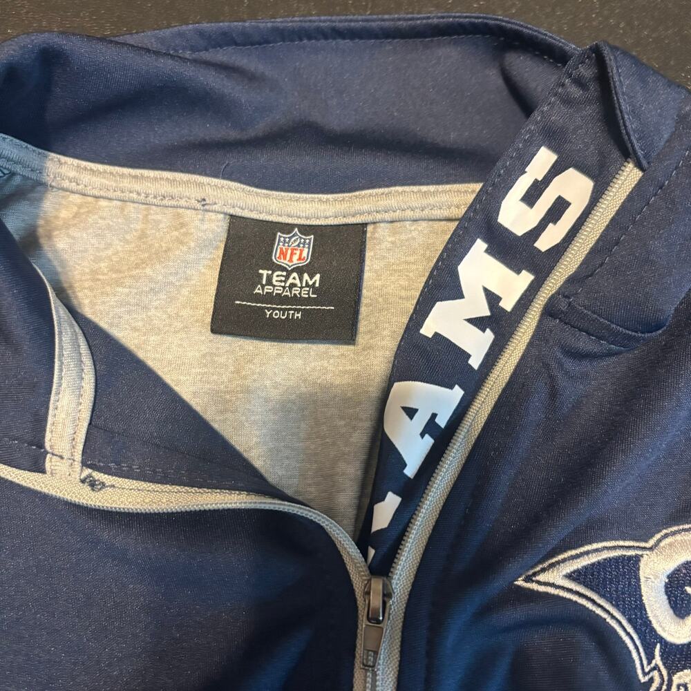 NFL Youth LA Rams 1/4 Zip Pullover Long Sleeve Shirt Blue Gray Team Apparel M - Picture 2 of 7
